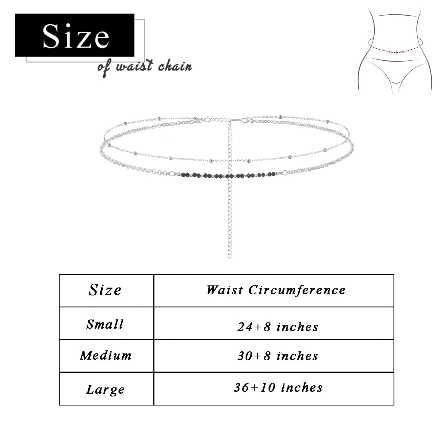 Wriidy Layered Beads Waist Chain Silver Women Belly Chain Adjustable Silver Body Jewelry Accessories for Bikini
