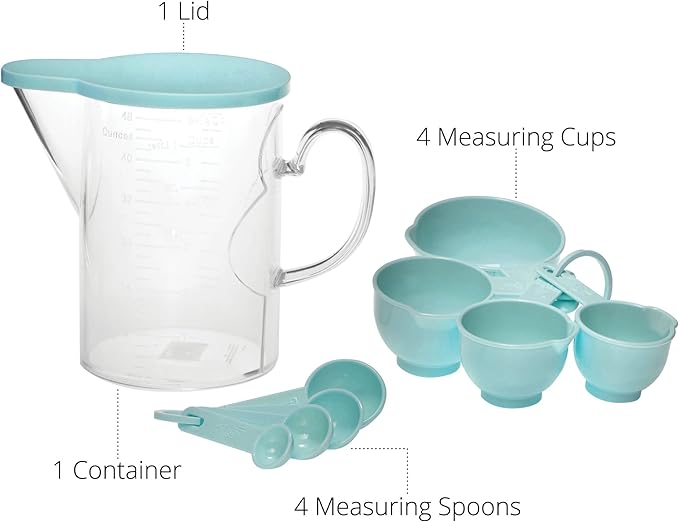 Measuring Cups and Measuring Spoons Set of 10 Pieces, Supreme Housewares Plastic Multi-Purpose Home Essentials Cooking, and Baking Tools BPA Free Dishwasher Safe for Liquid and Dry (Blue)