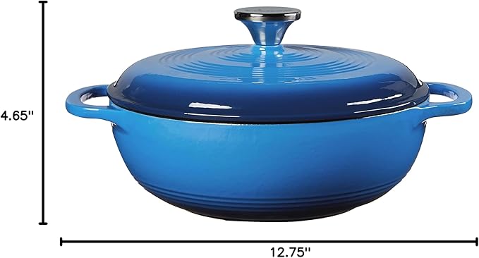 Lodge 3 Quart Enameled Cast Iron Dutch Oven with Lid – Dual Handles – Oven Safe up to 500° F or on Stovetop - Use to Marinate, Cook, Bake, Refrigerate and Serve – Caribbean Blue