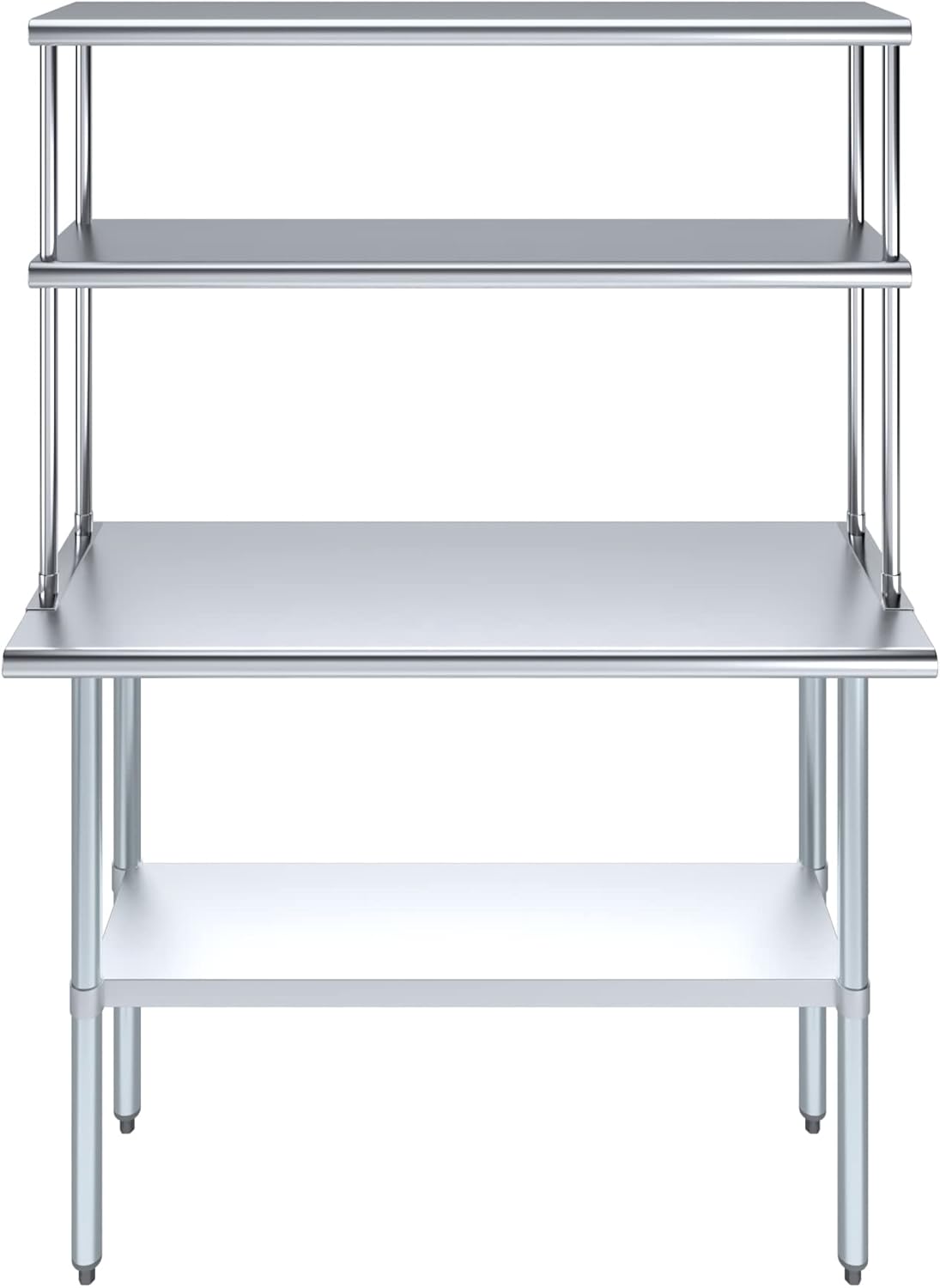 Amgood Stainless Steel Work Table Double Tier Overshelf 18" x 48" Work Table + 12" Overshelf