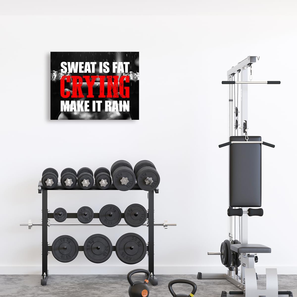 OTINGQD Inspirational Gym Wall Decor,Fitness Quotes Wall Art,Sweat is Fat Crying Canvas Wall Decor for Home Gym