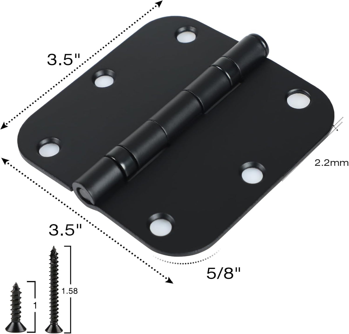 36 Pack Ball Bearing Matte Black Door Hinges 3.5 Inch 5/8" Radius Round Anti Squeak Interior 3-1/2"Flat Bifold Standard Bedroom Indoor for Doors 3 ½" House Home Hardware Decor Accessories Must Have
