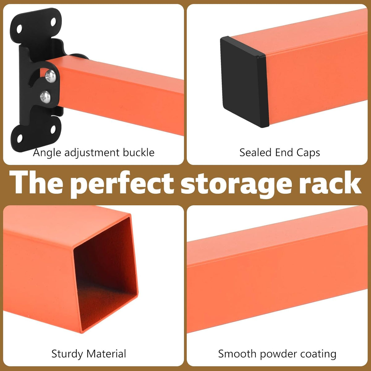 lumber storage rack, Heavy Duty Metal Lumber Storage Rack with Multi Angle Adjustment and 3-Level Wall Mount for Garage Shop Indoor Outdoor, Orange (2 PACK)