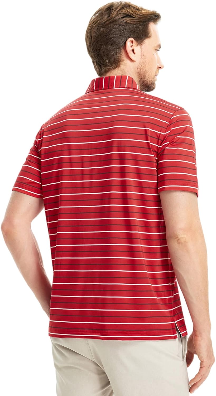 Rouen Mens Golf Shirt Moisture Wicking Dry Fit Performance Stripe Casual Collared Short Sleeve Golf Polo Shirts for Men