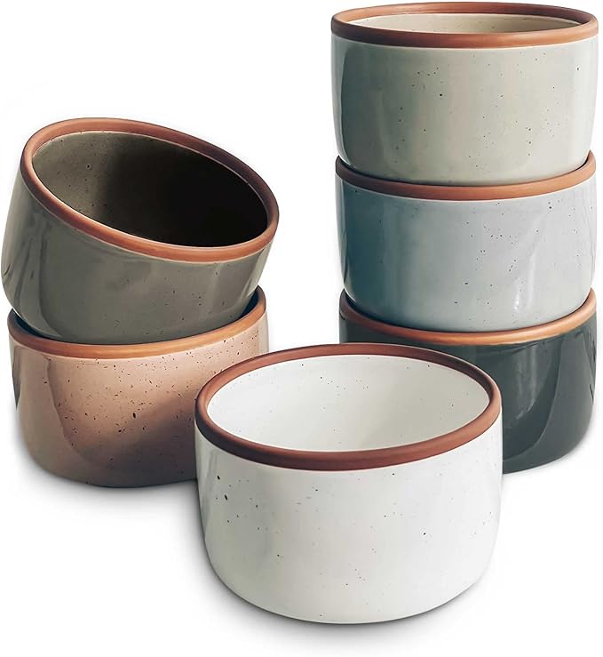 Mora 6oz Ceramic Ramekins, Set of 6 - Oven Safe Baking Dishes for Pudding, Creme Brulee, Souffle, Dip, Custard, Ice Cream