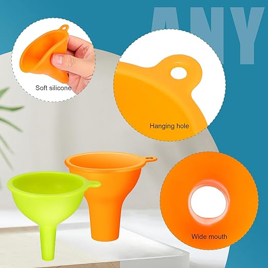 Silicone Funnels 4 Pieces Wide Mouth Funnel Small and Large Flexible Condiment Sauce Canning Set for Squeeze Bottles Jars Cans, Spice Filling Bottles Liquid Oil and Powder(Multi Color)