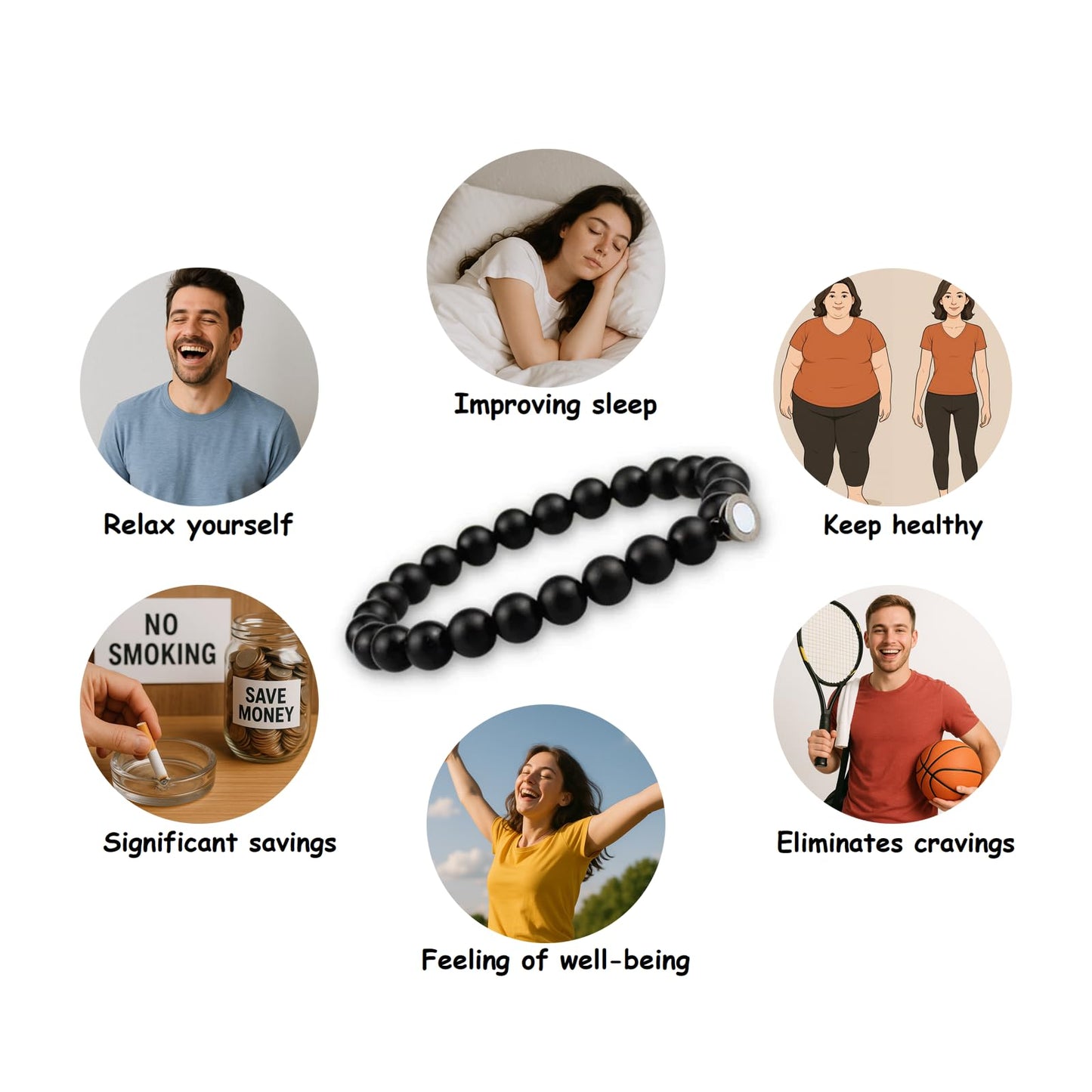 Mengji Life Glame Anti Smoking Bracelets for Women Men, Magtherapy Quitting Bracelet Stretch Adjustable Stop Smoking Cessation Effective Handmade Jewelry Gifts (1pcs-white)