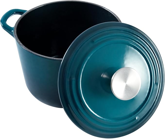 Flavehc Dutch Oven Pot with Lid 2.8 qt Cast Iron Dutch Oven for Bread Baking DarkCyan Enameled Cast Iron Rice Pot with Handels