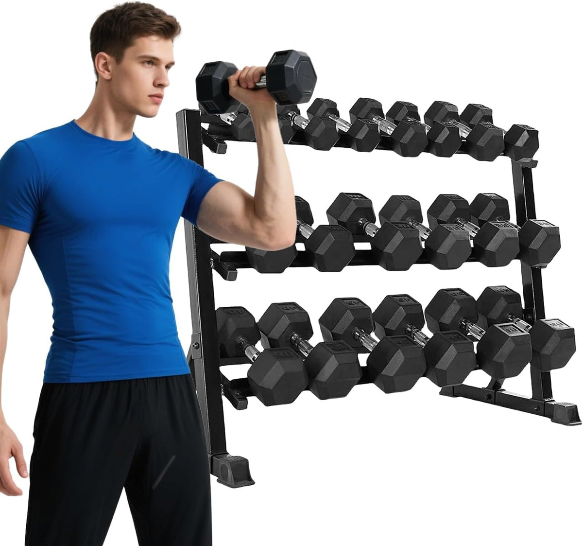 550LB 450LB 350LB Dumbbell Set with Rack Rubber Hex Weights for Home Gym Durable Construction Convenient Storage Space Saving Design Complete Weight Set Barbell Coated for Exercise Training