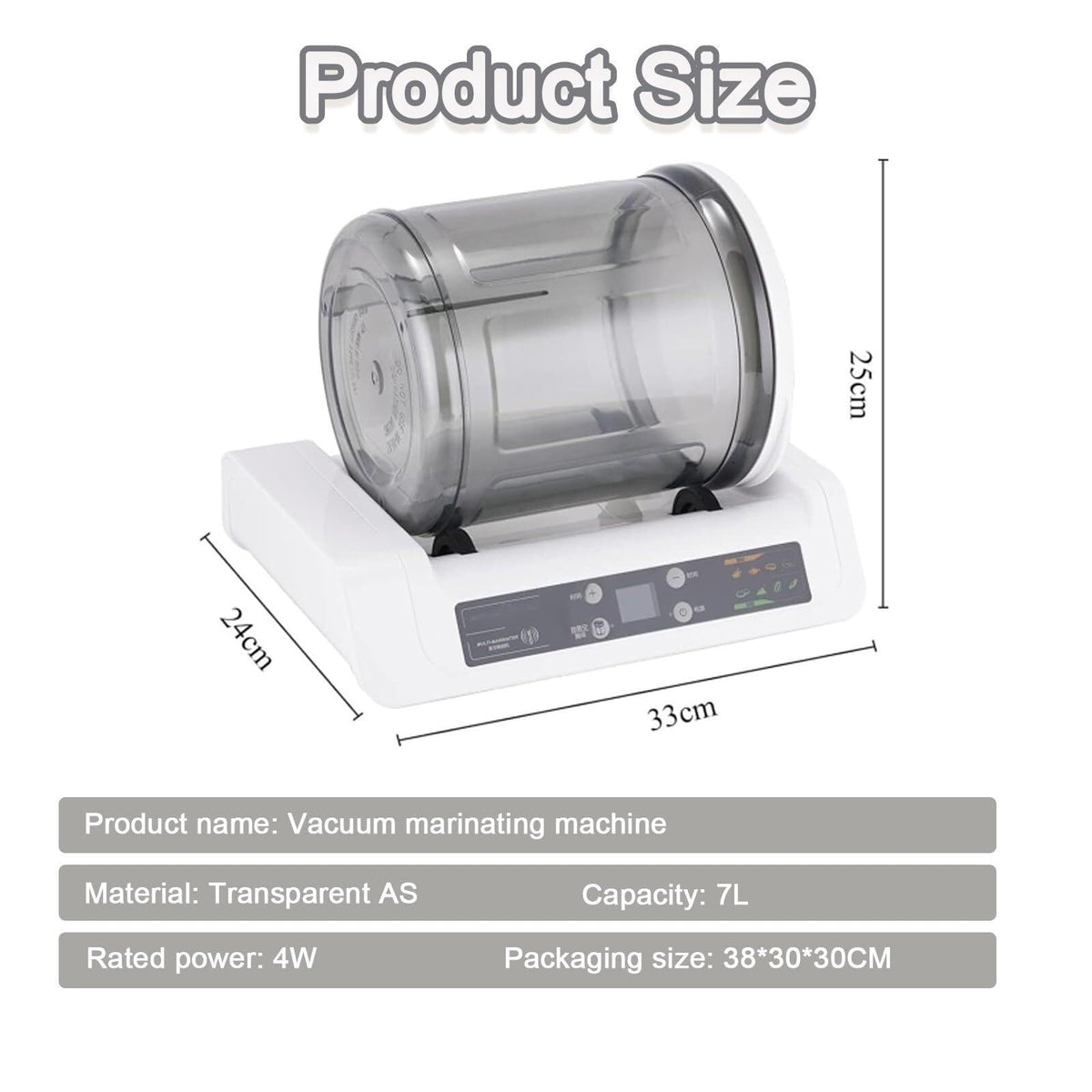 Automatic Vacuum Tumbler Marinating Machine,Adjustable Time,Control Panel,with 7l Capacity Pickling Barrel,with 20 Disposable Gloves,for Marinating Meat and Vegetables