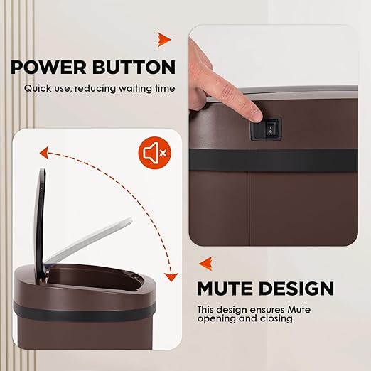 PayLessHere | 13 Gallon Stainless Steel Trash Can | Brown | Automatic Touchless Lid with Motion Sensor | Kitchen Garbage Can with Waterproof Design | for Home, Office, Bathroom | Pack of 1