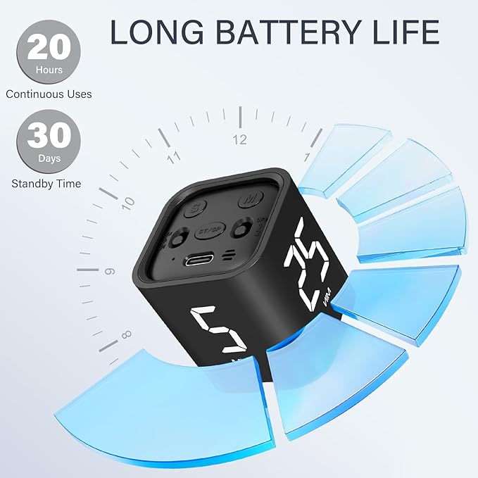 Rotating Pomodoro Timer 5, 25, 10 50 Minutes Preset, Desk Productivity Timer w/Gra vity Sensor, ADHD Tool Cube Countdown, Custom Modes, for Work, Study, Back to School, Kitchen, Black, 2 Pack