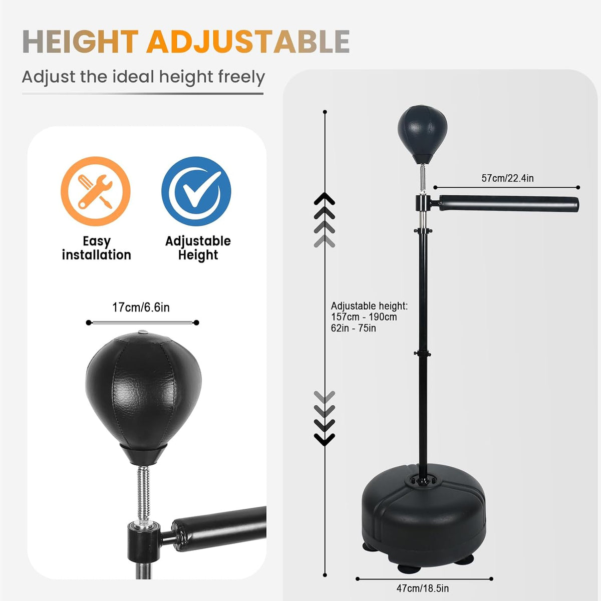 INNOLIFE Boxing Bar Height Adjustable Spinning Bar with Punching Bag Boxing Speed Trainer for Home Gym