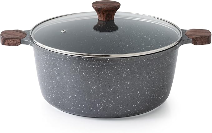 SENSARTE Nonstick Stock Pot with Lid, 7 Qt Induction Cooking Pot with Tempered Glass Lid, Stew Pot with Swiss Nonstick Granite Coating, Pasta Casserole, PFOA PFOS APEO Free, Gray
