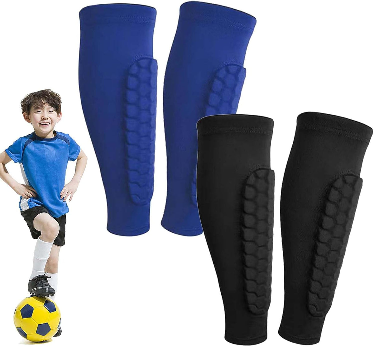 Shin Defender Shin Guards Kids 2 Pair, Shindefender Shin Guards Soccer, with Honeycomb Pads, for Soccer Kids Youth Adult