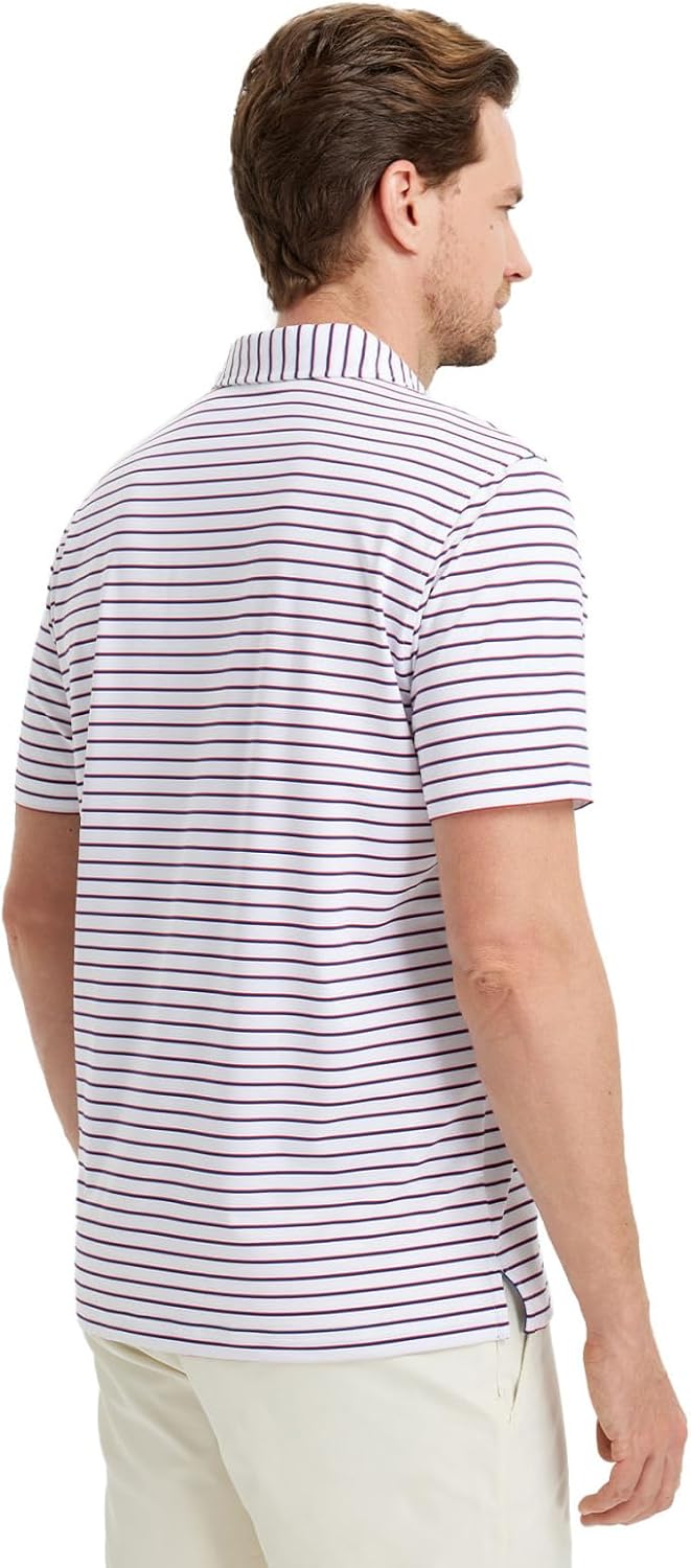 M MAELREG Golf Shirts for Men Moisture Wicking Striped Polo Performance Dry Fit Business Sports Mens Polo Shirts Short Sleeve