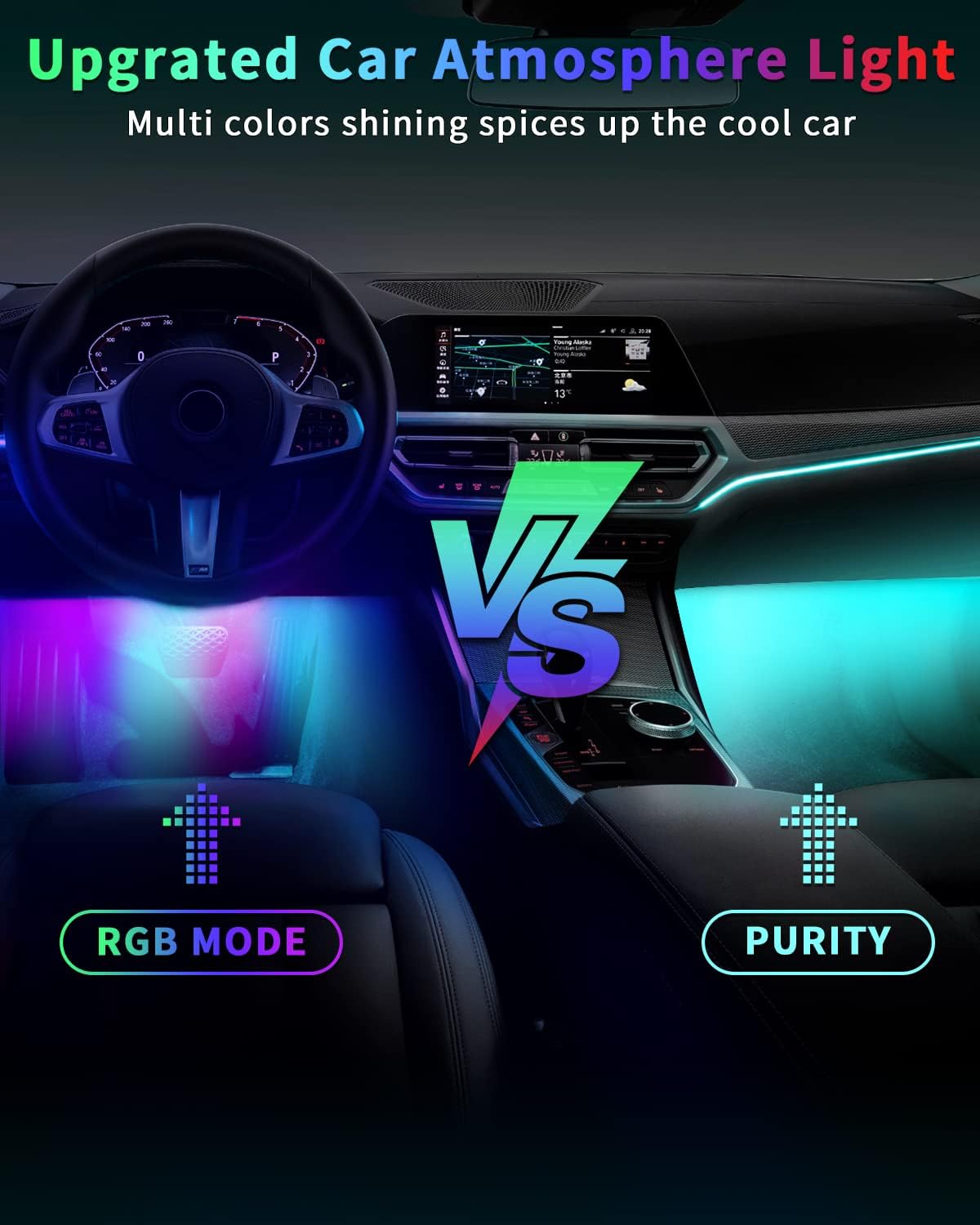 YM E-Bright RGB LED Strip Lights for Car App Control with Remote Led Lights car Interior with Charger Music Sync Under Dash Footwell Neon Lighting Kit w/USB Cable DC 12V