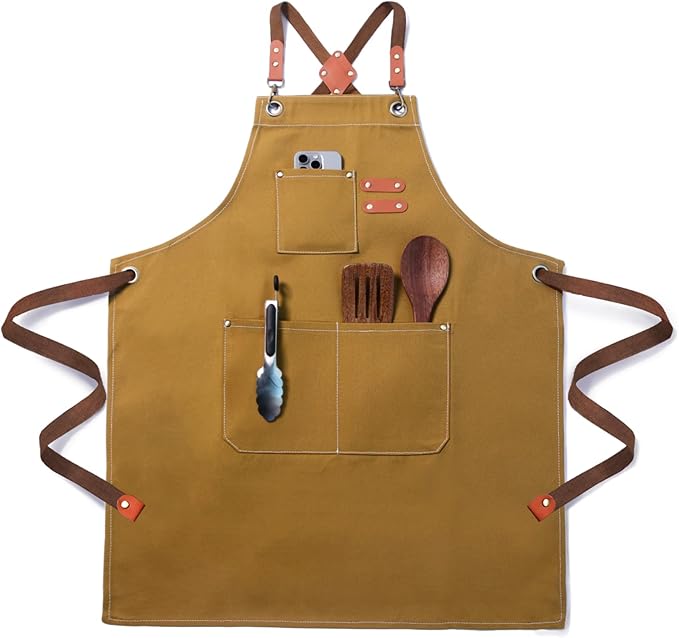 Plus Size Kitchen Apron for Men Women, Cross Back Cotton Canvas Chef Apron