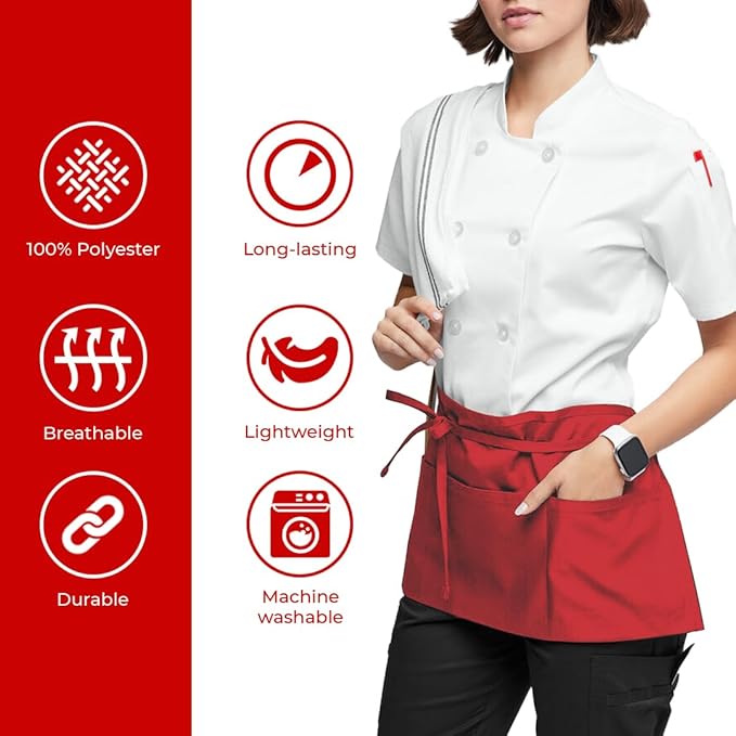 Avalon Kitchen Server Aprons with 3 Pockets, 100% Polyester Waist Apron with Pockets, 24x12 Inche Waitress Apron with Pockets