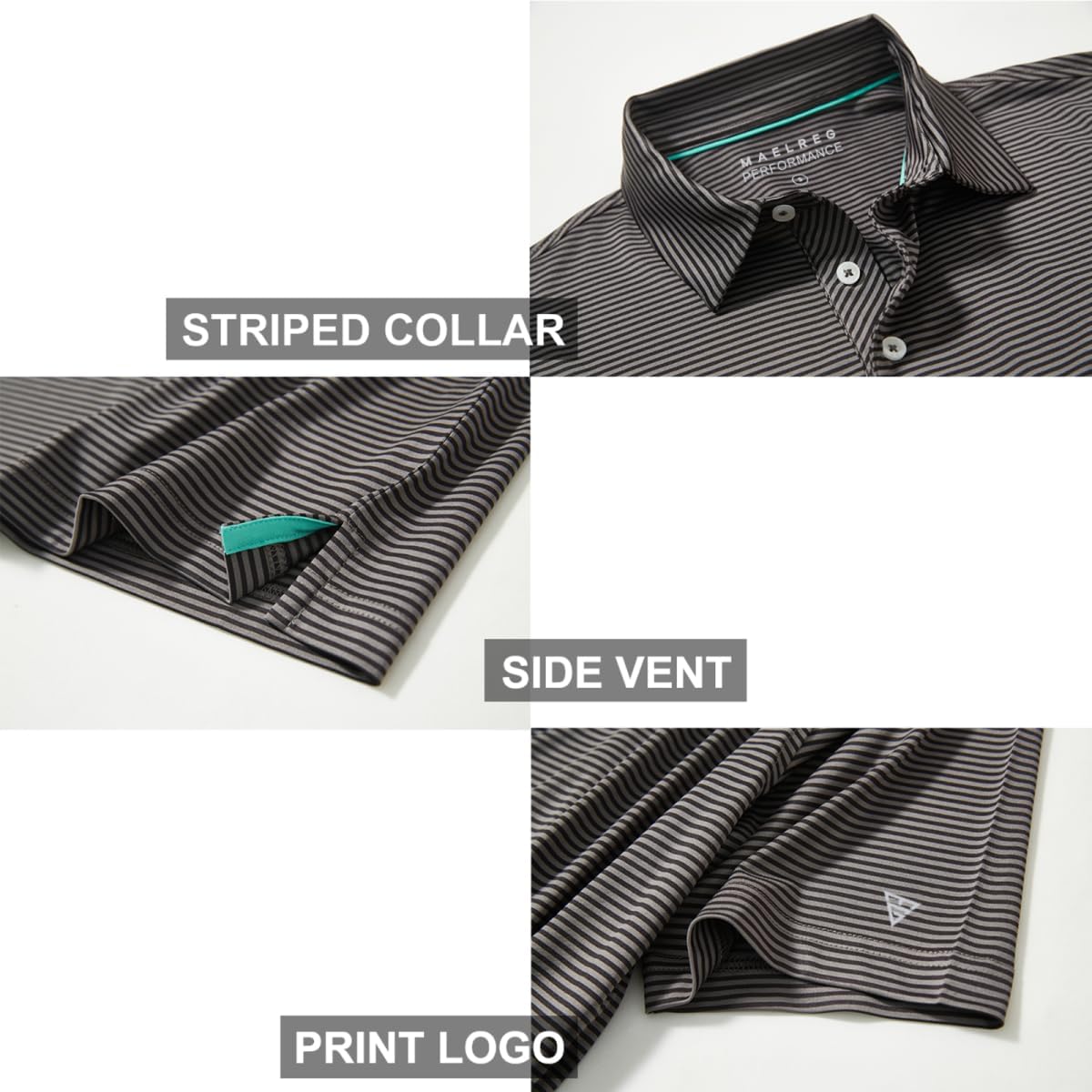 Men's Golf Polo Shirts Short Sleeve Striped Performance Moisture Wicking Dry Fit Golf Shirts for Men