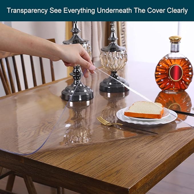 Multi-Size Clear Plastic Tablecloth Rectangle Table Protector Eco Thicken Protective Desk Cover Waterproof Wipeable Tablecloth Roll Easy Clean PVC Vinyl Dining Tabletop Protection Pad 38X60 inch