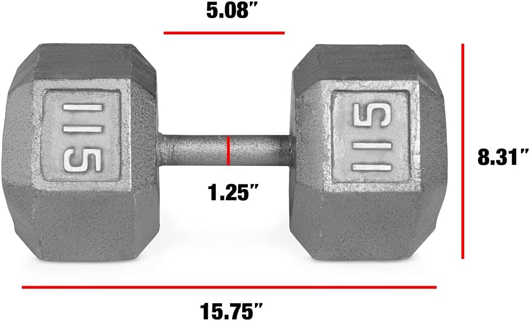 WF Athletic Supply Cast Iron Solid Hexagon Gray/Black Dumbbells, Strength Training Free Weights Set of 2 for Women and Men, Hand Weights Sold by Pairs, Multi-Select Size Options Available