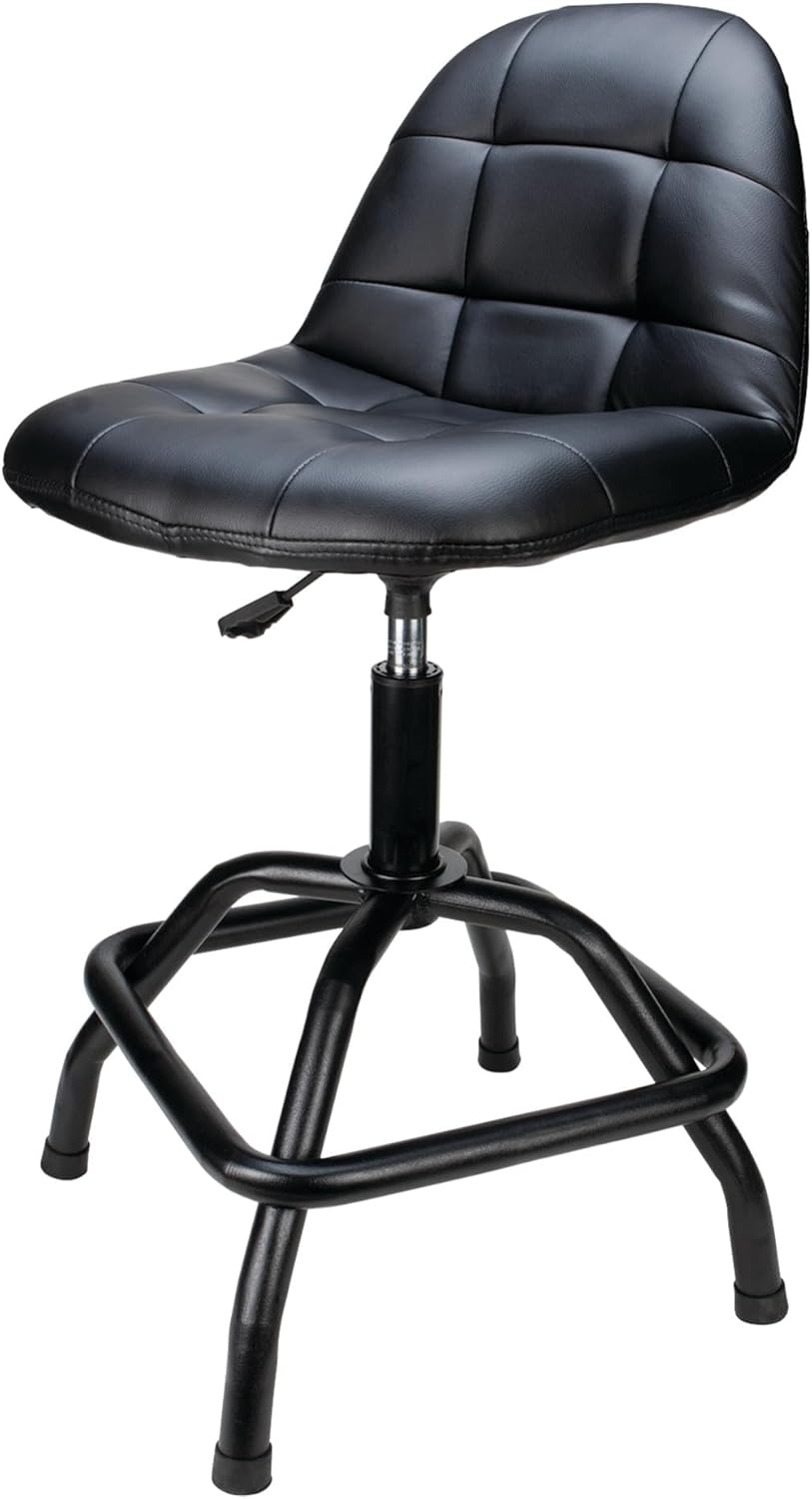Performance Tool W85031 Pneumatic High Back Adjustable Swivel Bar Stool with Back Support for Home, Bar, and Shop, Black, 26-32-Inches High