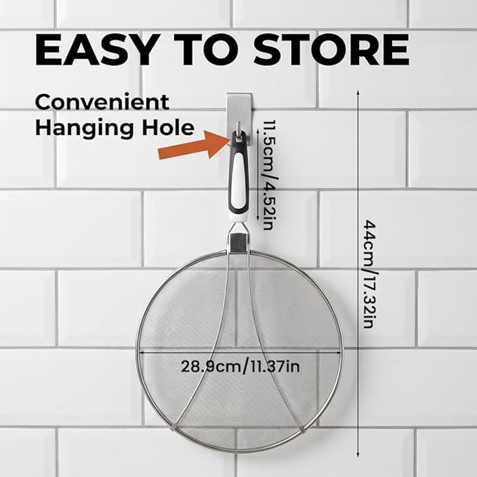Stainless Steel Grease Splatter Guard, 11-Inch Fine Mesh Cover with Adjustable Comfort Grip Handle, Oil Splash Screen for Frying Pan, Cooking Pots, Skillet (3)