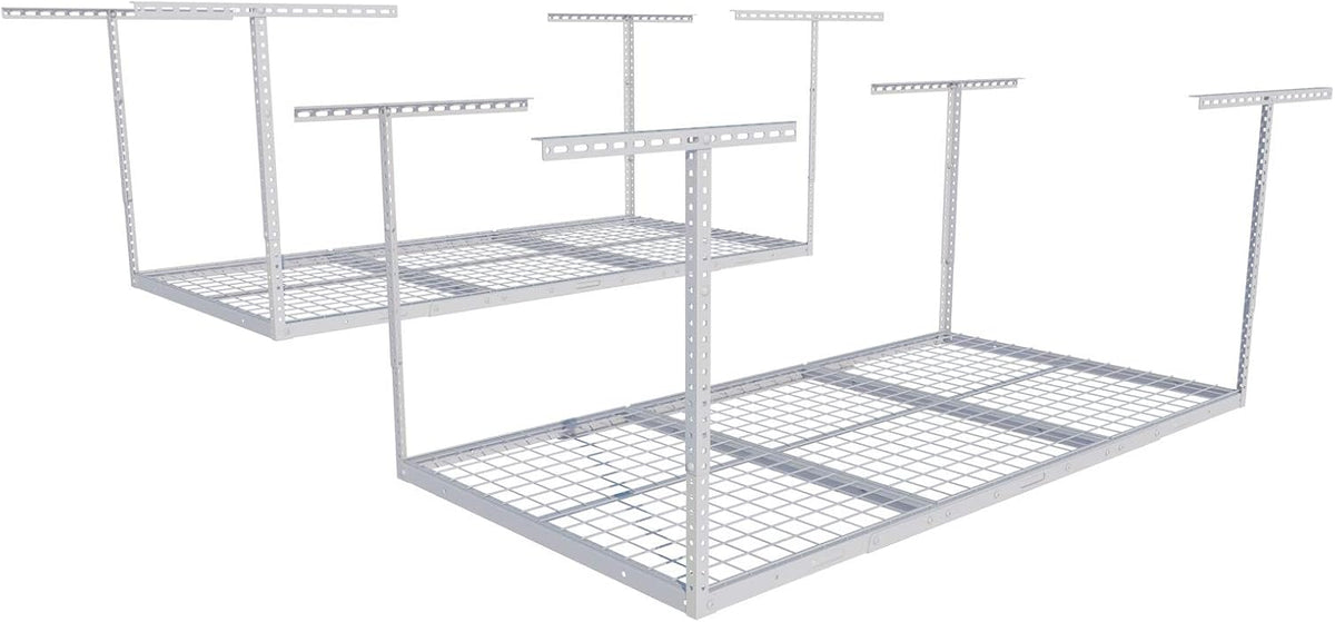 FLEXIMOUNTS 2 Pack 3x6 Overhead Garage Storage Adjustable Ceiling Rack 72" Length x 36" Width x 40" Height, 900lbs Total Weight Capacity, White