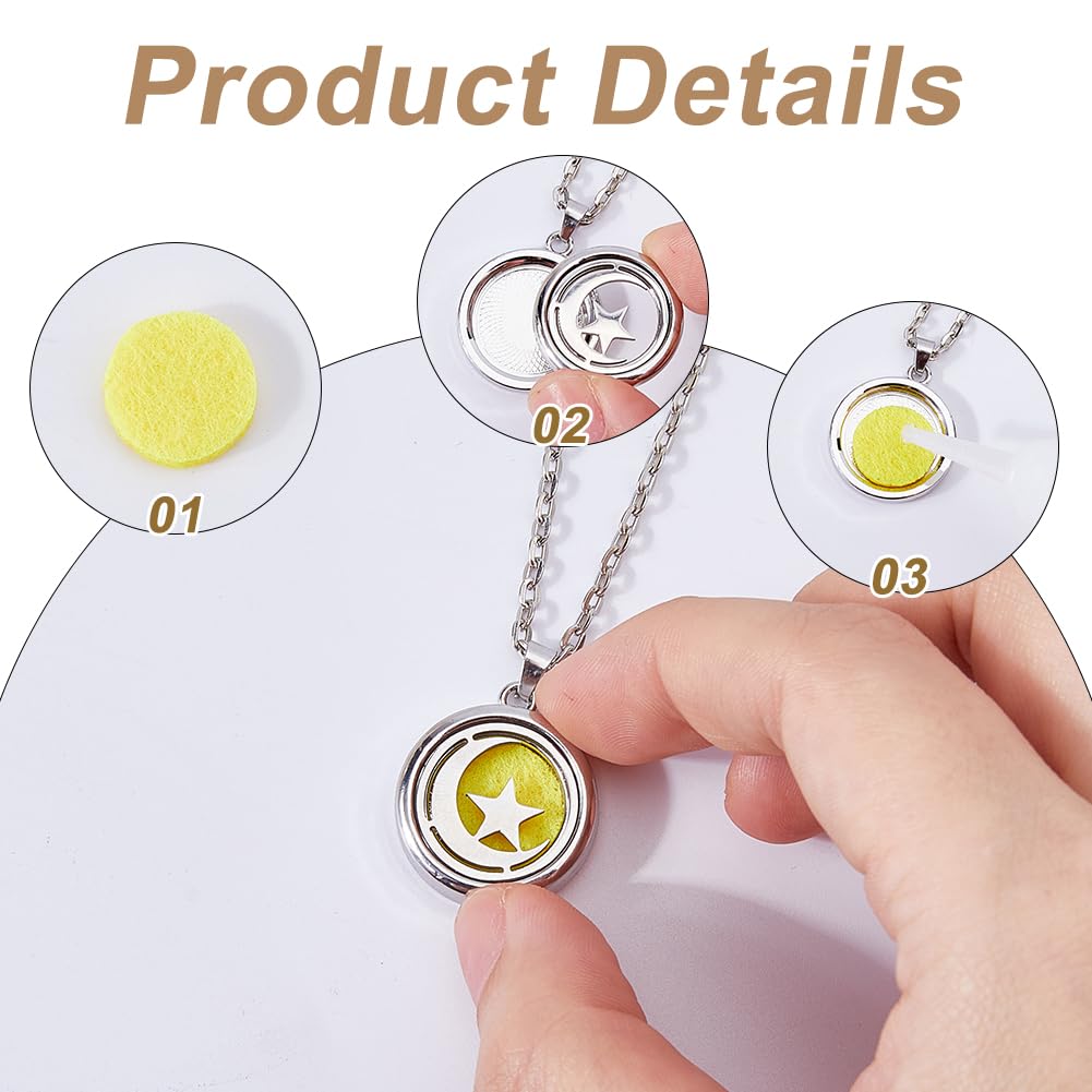 Hobbspring Necklace 2Pcs Aromatherapy Essential Oil Diffuser Necklace 2 Styles Stainless Steel Oil Pendant with Felt Pads Moon Star and Double Heart Aromatherapy Locket Necklaces Gift for Woman Men