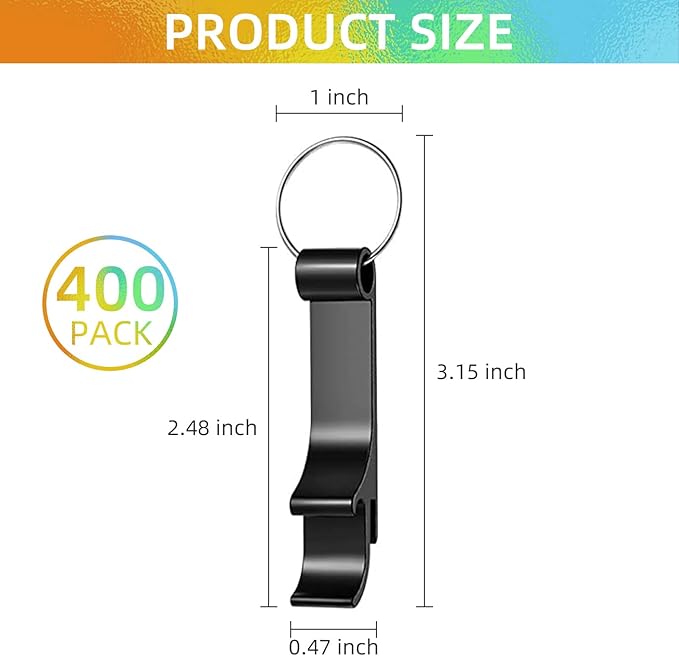 400 Pack Black Metal Bottle Opener Keychains Bulk, Tiny Beverage Opener Party Favor (Black, 400 Pcs)