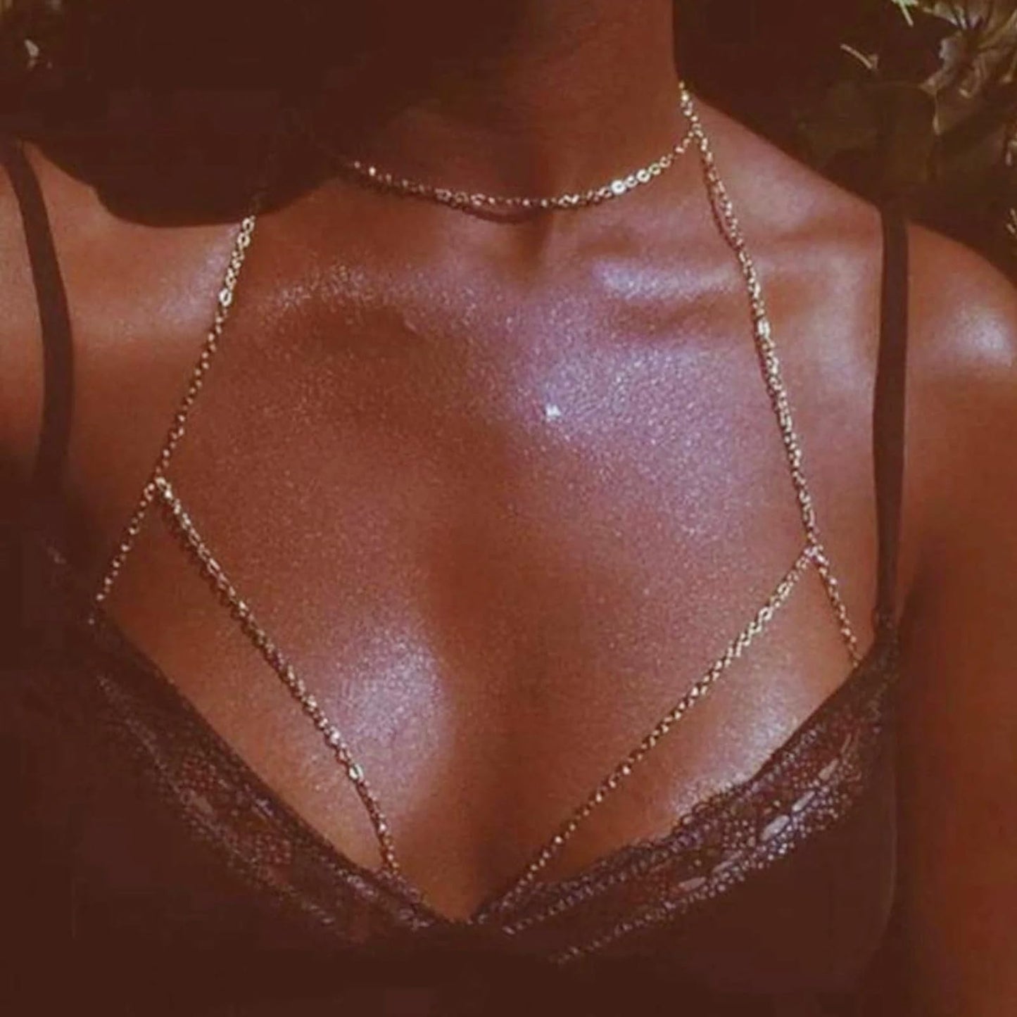 14K Gold Plated Body Chains for Women, Sexy Layered Belly Waist Chain Crossover Bikini Bra Chain, Summer Beach Rhinestone Body Jewelry(Neckchain)