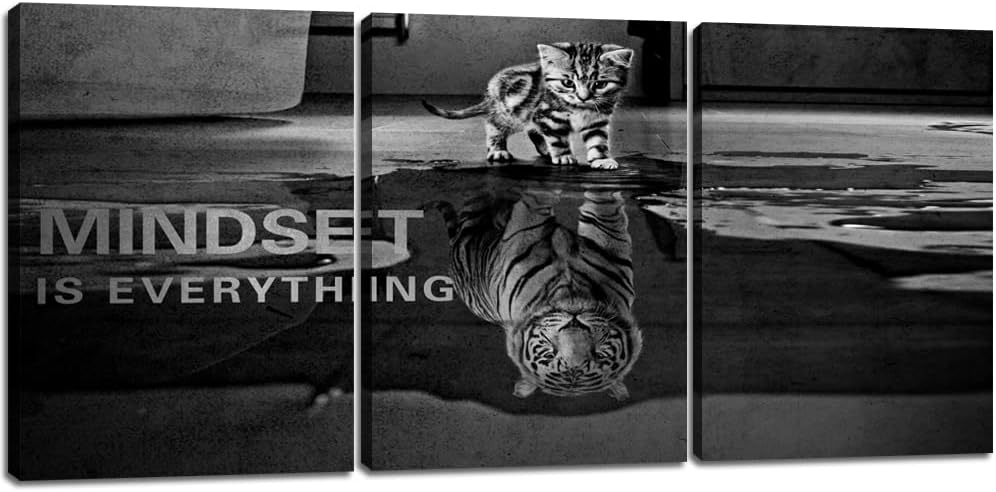 3 Panels Mindset is Everything Motivational Canvas Wall Art Inspirational Entrepreneur Quotes Poster Print Artwork Painting Picture for Framed Home Decoration Living Room office bedroom 72''W x 36''H