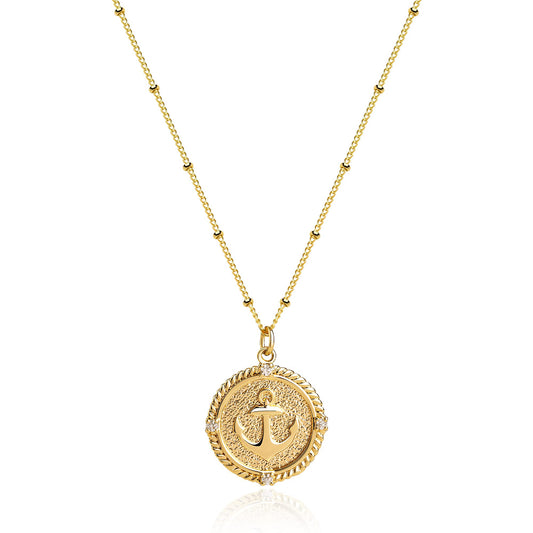 MTMY Gold Starfish Necklace 14K Gold Plated Shell Conch Ocean Pendant Necklace for Women Beach Summer Jewelry(Anchor)