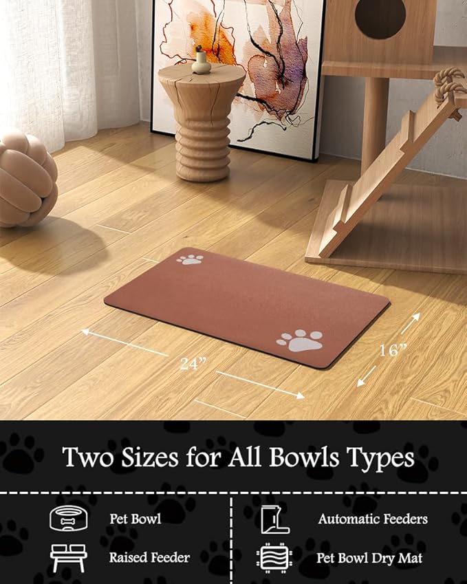Pet Feeding Mat-Absorbent Dog Mat for Food and Water Bowl-No Stains Quick Dry Water Dispenser Mat-Dog Accessories Pet Supplies-Bowl for Messy Drinkers（Orange,16"x24"