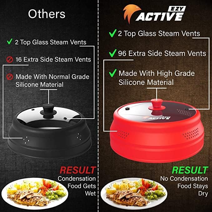 Collapsible Microwave Cover for Food - Silicone and Glass Splatter Guard Lid for 6-12 inch Plates & Bowls, Dishwasher Safe, Heat Resistant, BPA-Free, (Red).