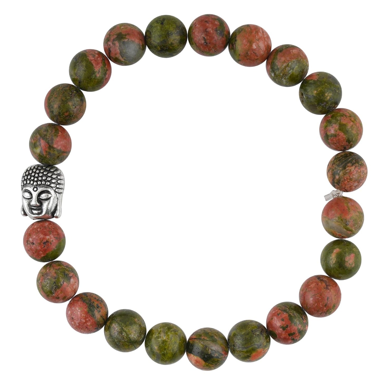 CRYSTALINES Buddha Charm Stretchable Braceclet, Natural Unakite Jasper Gemstone Beads, Plain Round Stones, Handmade Boho Strech Bracelet, Adjustable Spiritual Healing Crystal Unisex Jewelry Gift