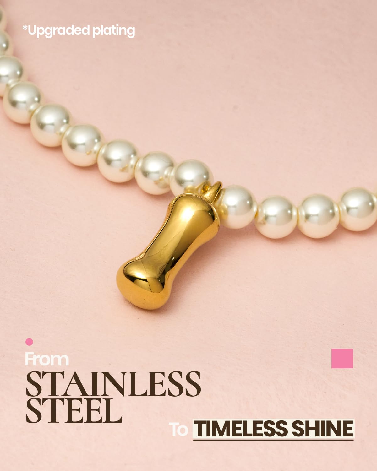DoDoBeads Pearl Initial Necklace, 18K Gold Plated Stainless Steel Balloon Letter Pendant I, Non-Tarnish Waterproof Chunky Monogram Jewelry Gifts for Women Teens
