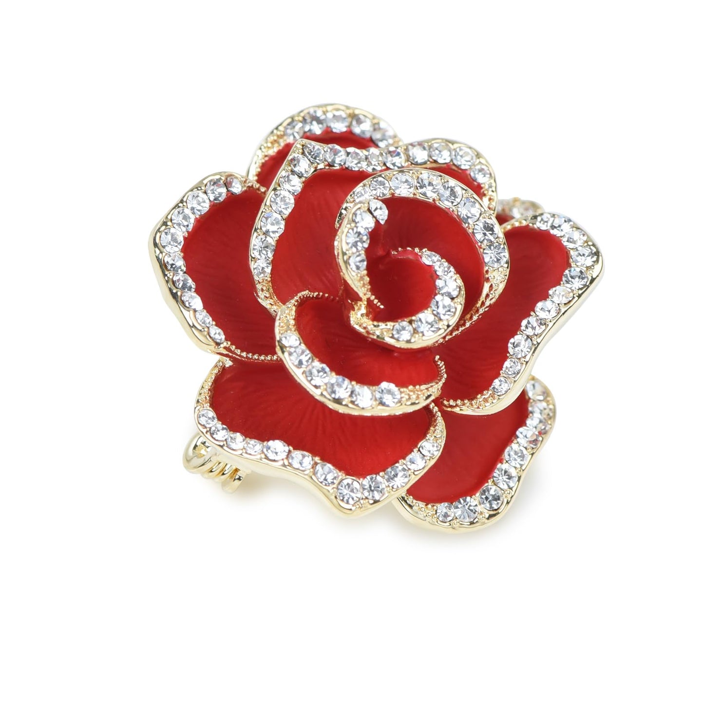 YYBONNIE Elegant Crystal Blooming Rose Flower Brooch Lapel Pin Breastpin for Women Birdal Cardigan Hat Scarf Suit Sweater Floral Pins (32mm Red Rose)