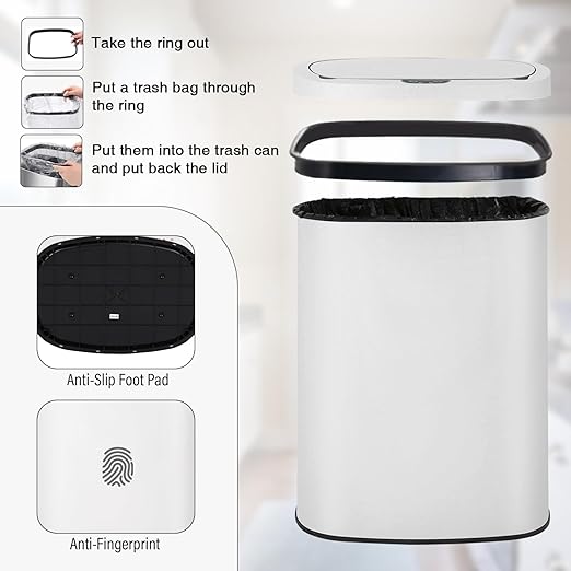 PayLessHere | 13 Gallon Stainless Steel Trash Can | White | Automatic Touchless Lid with Motion Sensor | Kitchen Garbage Can with Waterproof Design | for Home, Office, Bathroom | Pack of 1