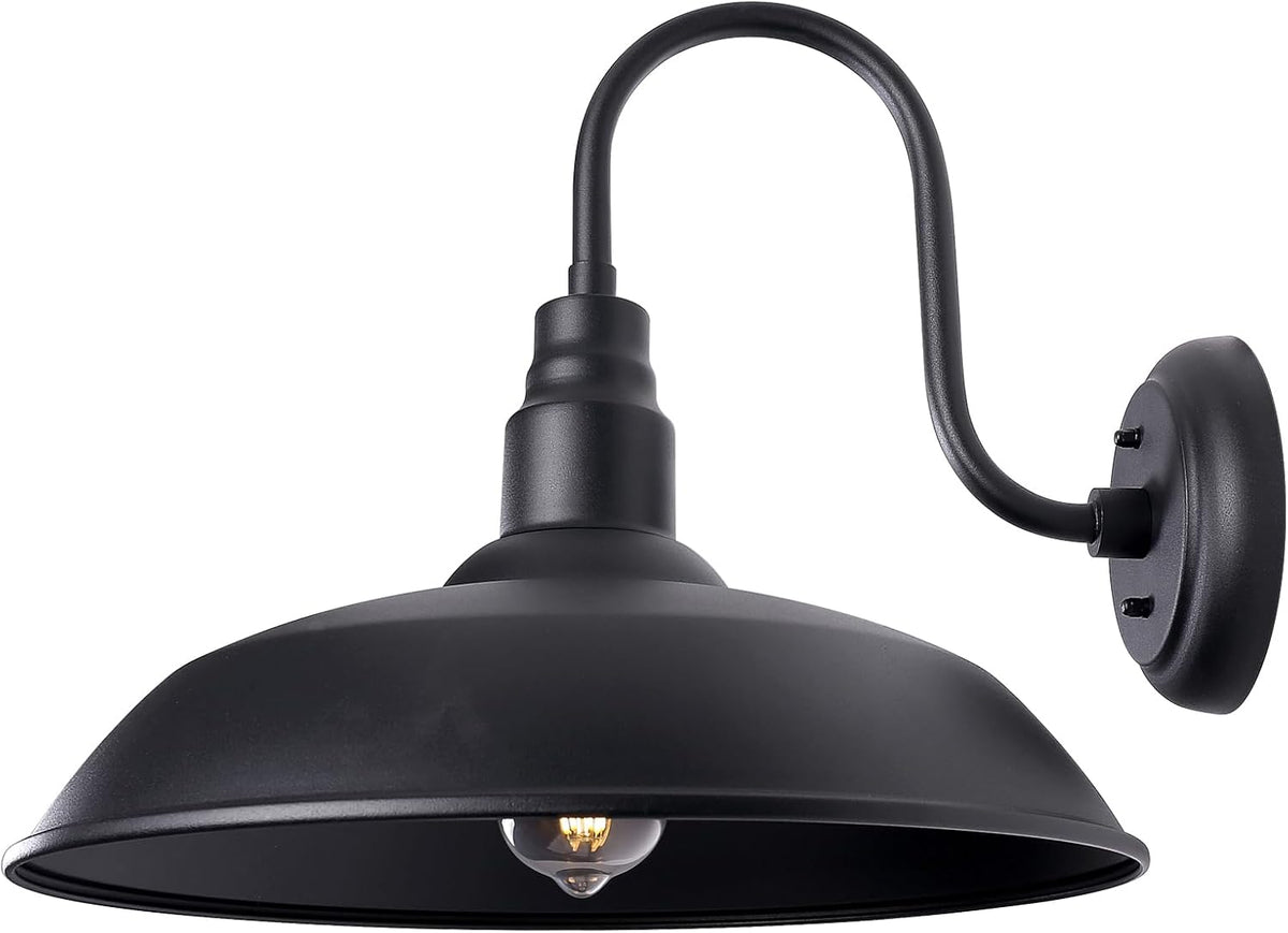 16 Inch Dome Barn Light for Porch, Large Gooseneck Outdoor Light Fixture for Farmhouse, Barn Style Exterior Patio Wall Lights for Garage, Black Outside Wall Sconce for Front Door, House