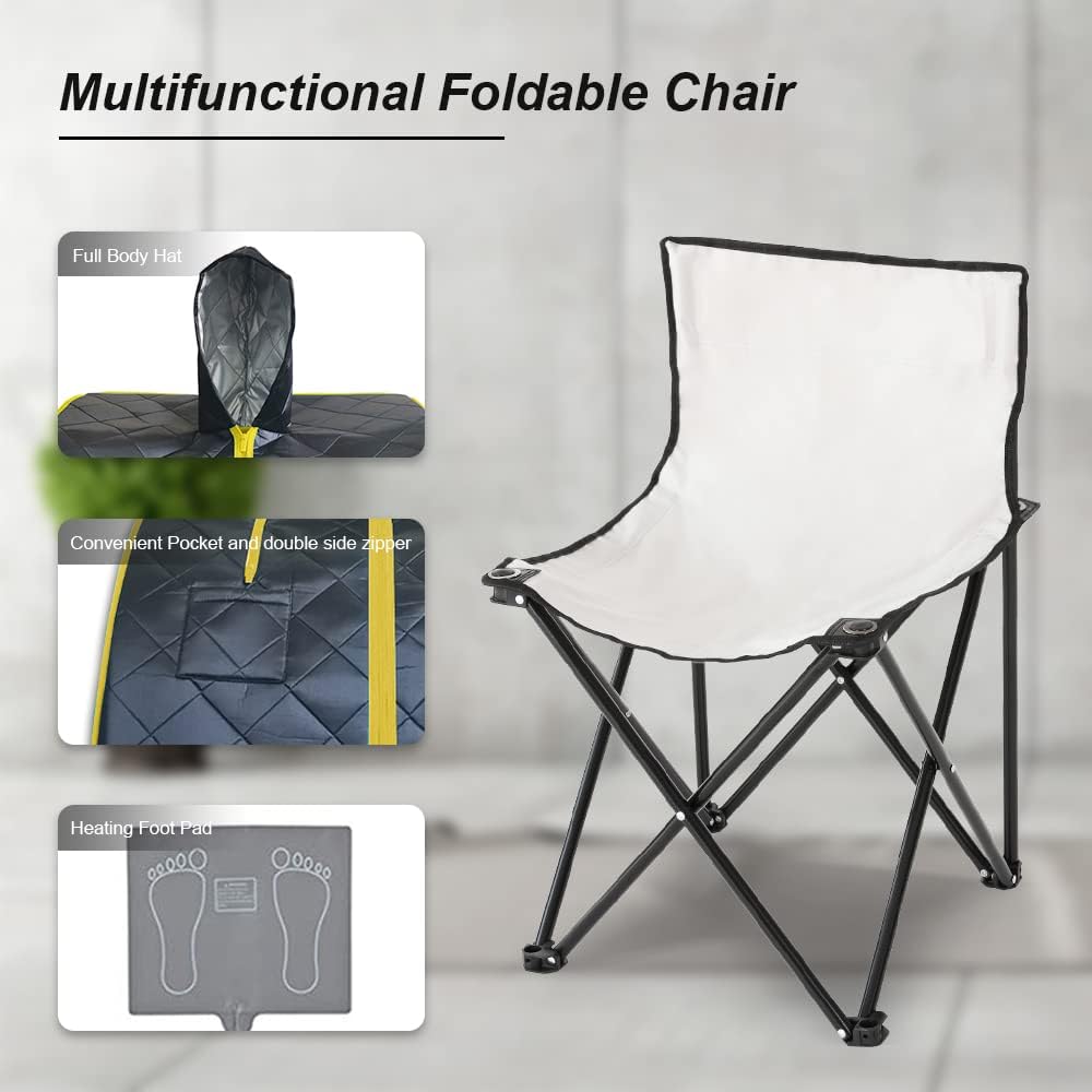 Smartmak Far Infrared Sauna with Hat, Portable Personal Full Body Home SPA Tent, Separate Heating Foot Pad and Portable Upgraded Chair-BlackGold