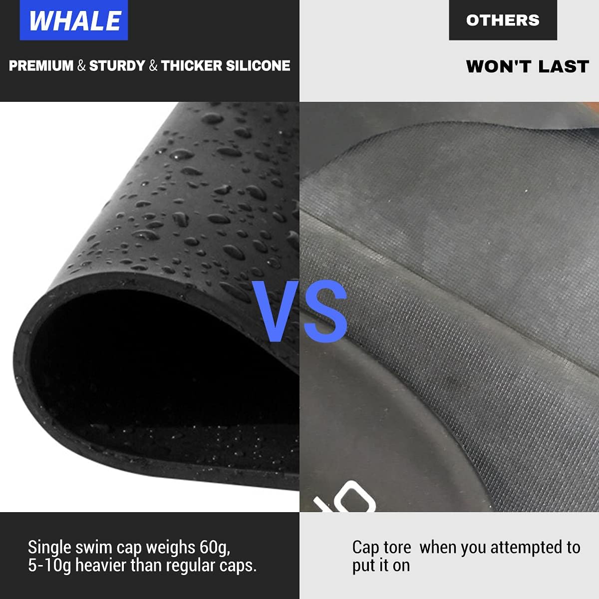 WHALE Extra Large Swim Cap for Women Men, Durable Silicone Swimming Hat with Ear Protection, Unisex Adults Bath Swimming Caps for Long Thick Curly Hair & Dreadlocks Braids Weaves Afro Hair