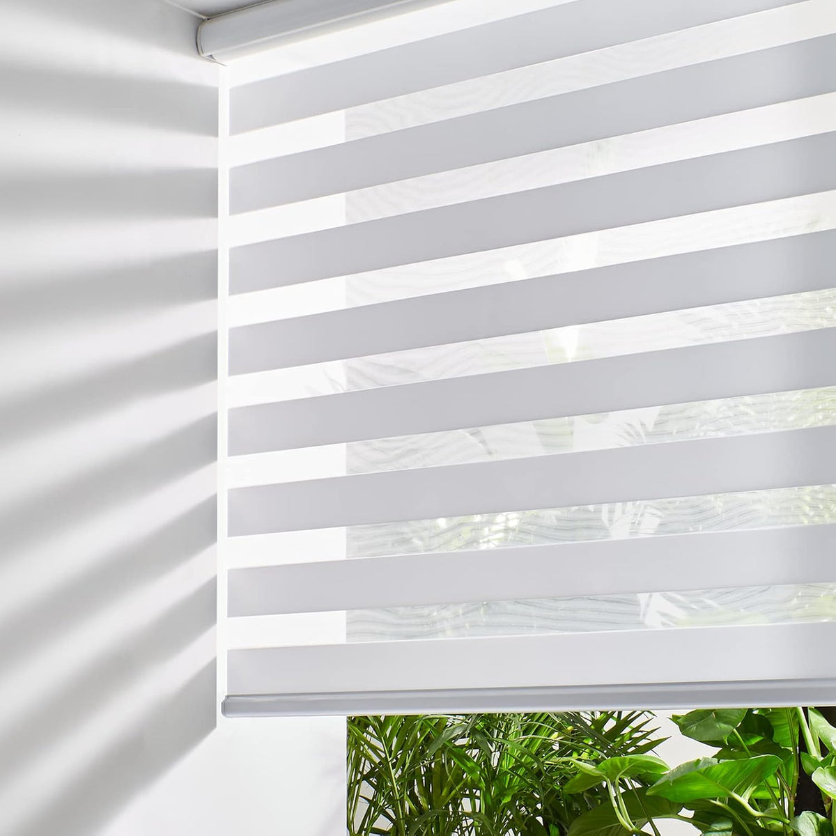 Persilux Cordless Zebra Blinds for Windows Free-Stop Roller Window Shades (22" W X 64" H, White) Dual Layer Light Control for Day and Night, Light Filtering Sheer Shades for Home, Easy to Install