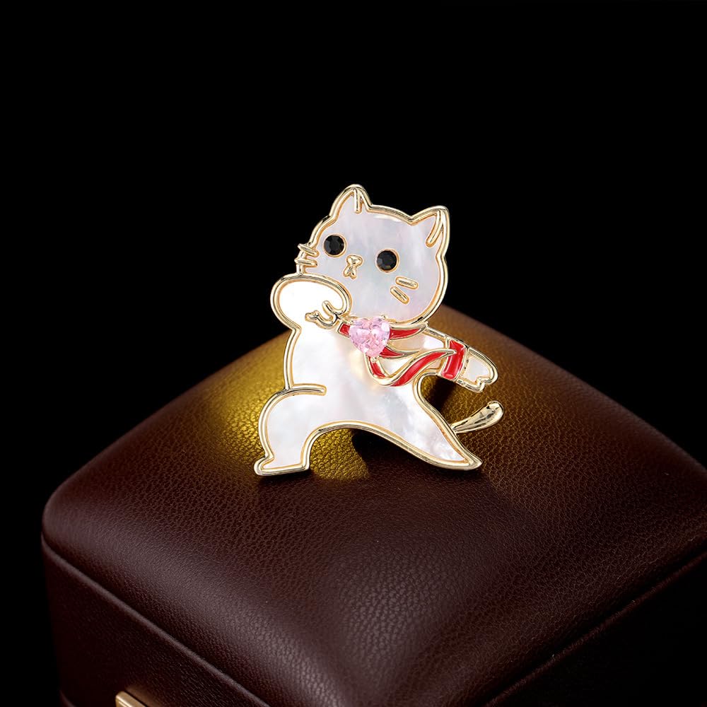 Cat Brooch for Women White Shell Cat Pin Animal Brooch Birthday Holiday Gift for Girlfriend Wife Mother
