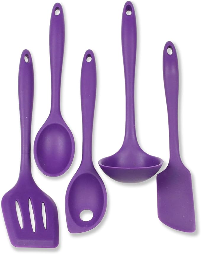 Chef Craft Premium Silicone Kitchen Tool and Utensil Set, 5 Piece, Purple
