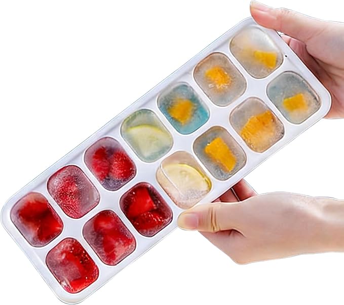 Ice Cube Tray with Lid, Easy-Release, Flexible, Ice Cube Tray, Spill-Resistant, for Freezer, Cocktail, Drinks, Coffee, 2 Pack 28 Pcs, Pink, 1.1x2.8x7.2 in