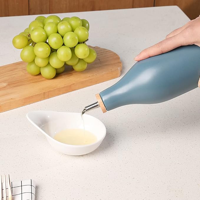 Sweejar Matte Ceramic Olive Oil Dispenser Bottle with Spout, 17 Oz Oil Dispenser for Kitchen Counter, Opaque Oil Cruet for EVOO, Vinegar, Avocado Oil Container for Cooking, Pack of 1 (Fog Blue)