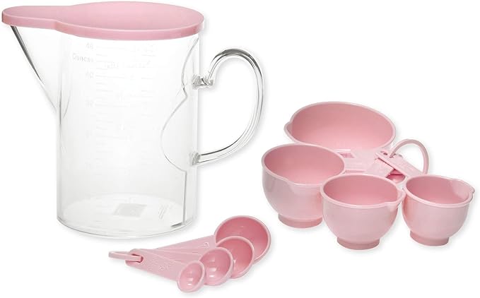 Measuring Cups and Measuring Spoons Set of 10 Pieces, Supreme Housewares Plastic Multi-Purpose Home Essentials Cooking, and Baking Tools BPA Free Dishwasher Safe for Liquid and Dry (Pink)