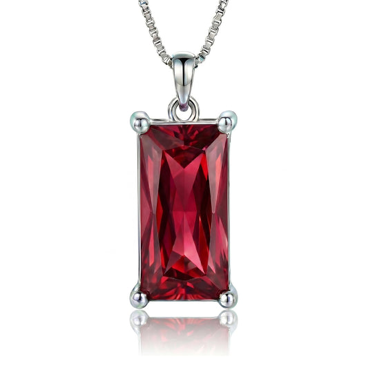 Kuschelkatze 8mm x 16mm Square January Birthstone Garnet Pendant Necklace – Fashion charming Sterling Silver Gift for women
